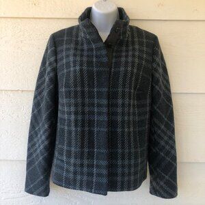 Talbot's Size 6 Blue/Gray Plaid Wool Blend Fully Lined Snap-Up Jacket